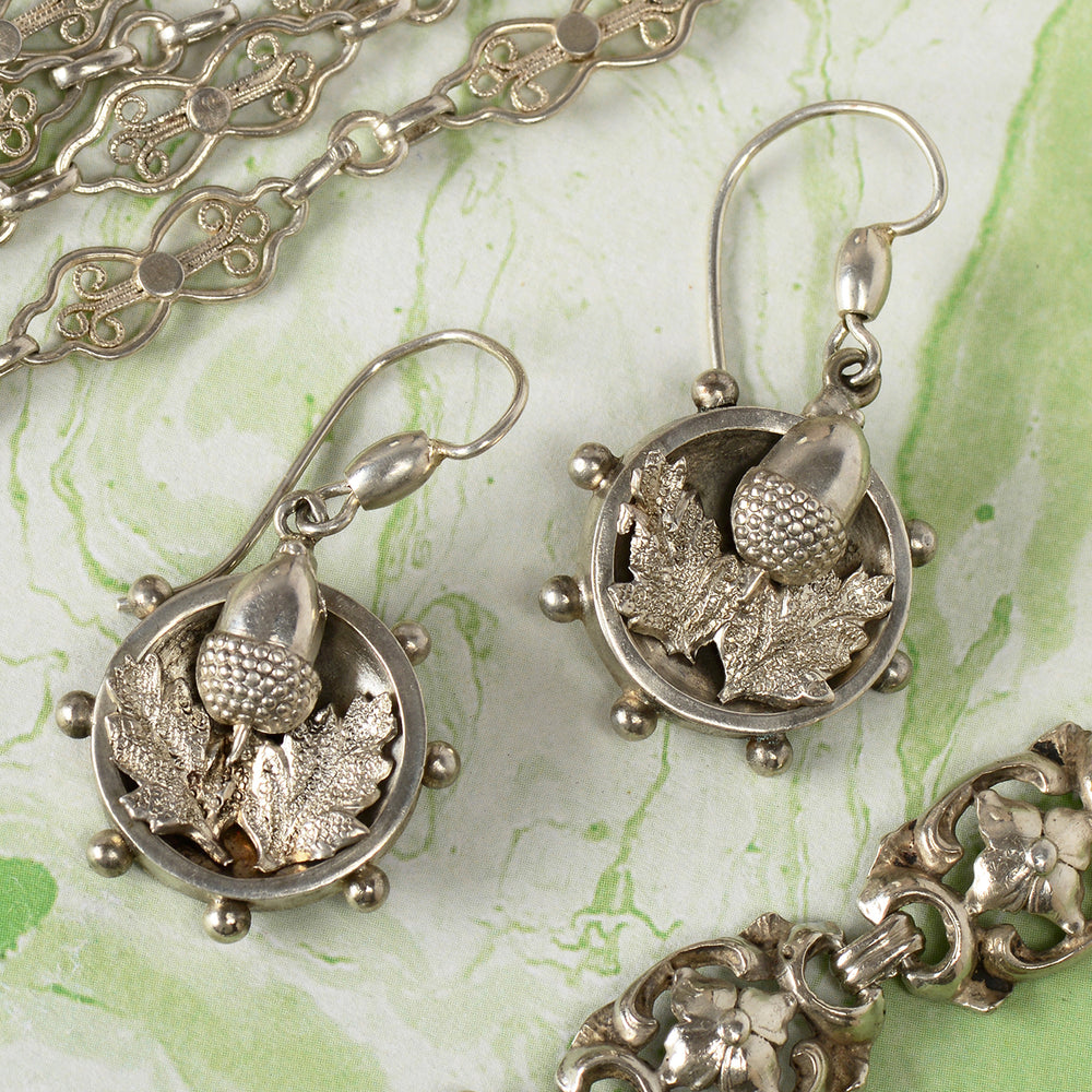 
                      
                        Antique Victorian Silver Acorn & Oak Leaf Earrings
                      
                    