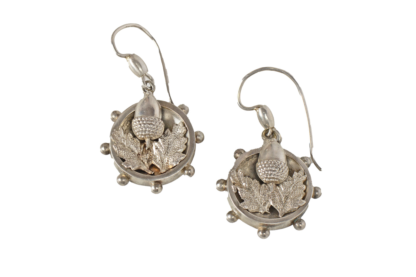 Antique Victorian Silver Acorn & Oak Leaf Earrings