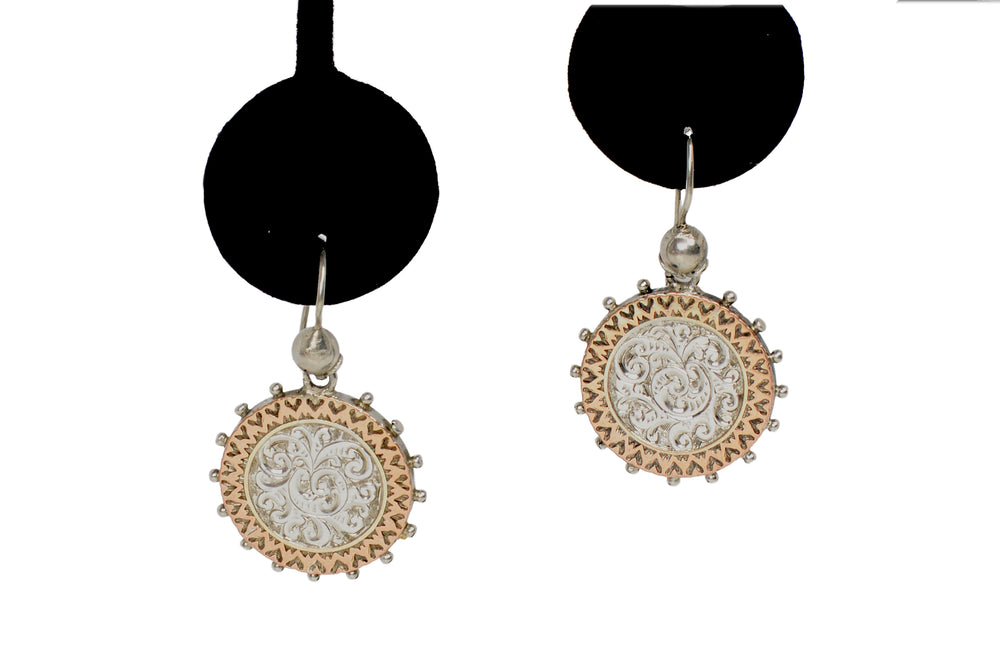 Victorian Silver & Rose Gold Vermeil Dangle Earrings