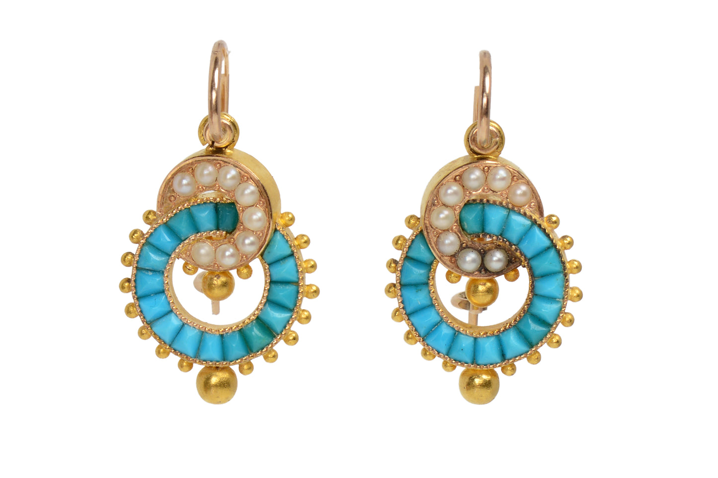 Infinity - Turquoise pearl Victorian earrings