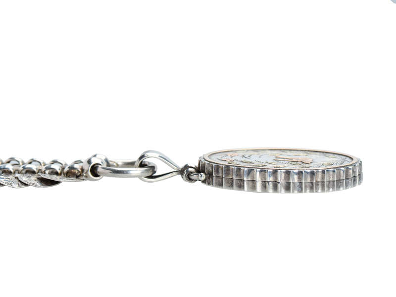 Victorian Silver Book Chain & Locket With Swallow Bird