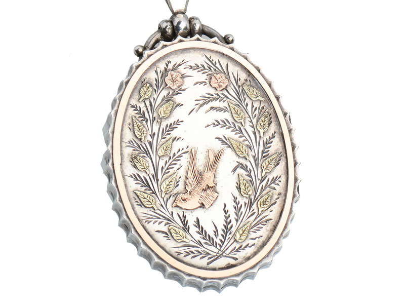 Victorian Silver Book Chain & Locket With Swallow Bird