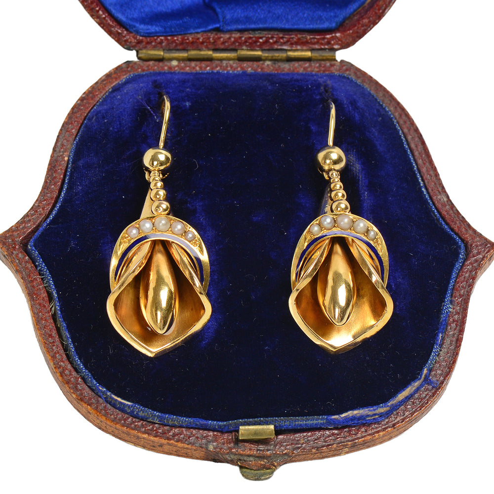 RESERVED for AT - Victorian Gold Calla Lilly Flower Motif Earrings