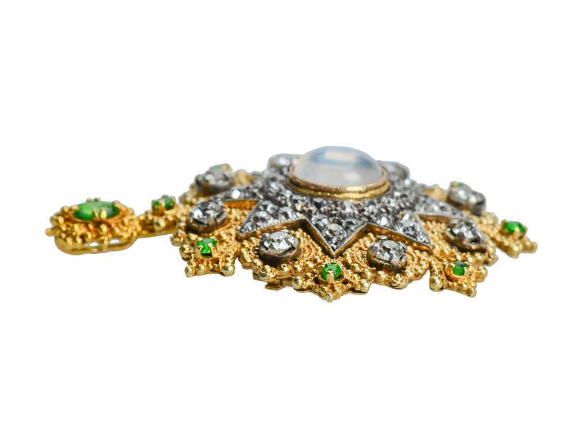 Victorian Demantoid, Moonstone & Diamond Pendant