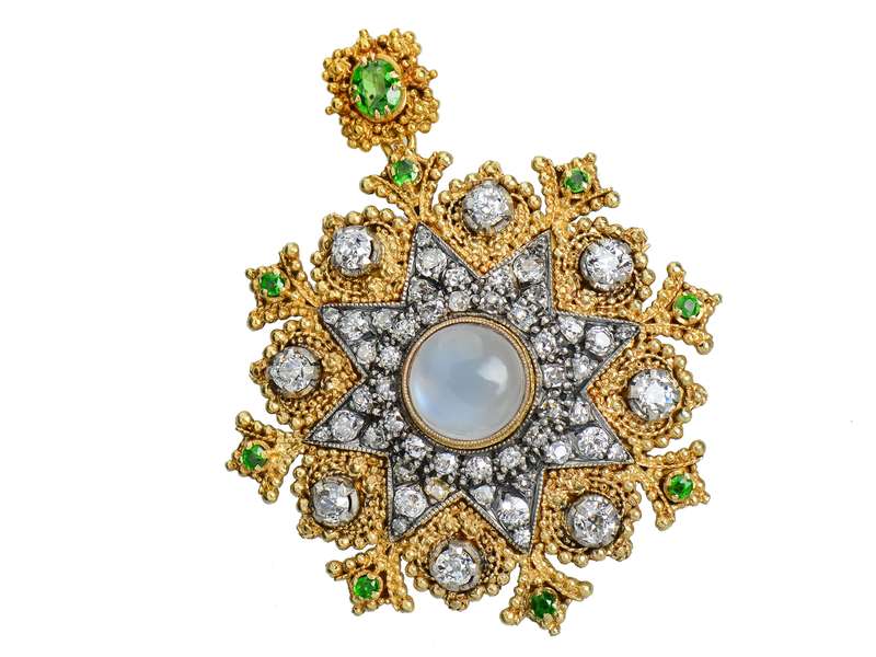 Victorian Demantoid, Moonstone & Diamond Pendant