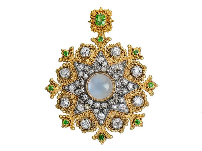 Victorian Demantoid, Moonstone & Diamond Pendant
