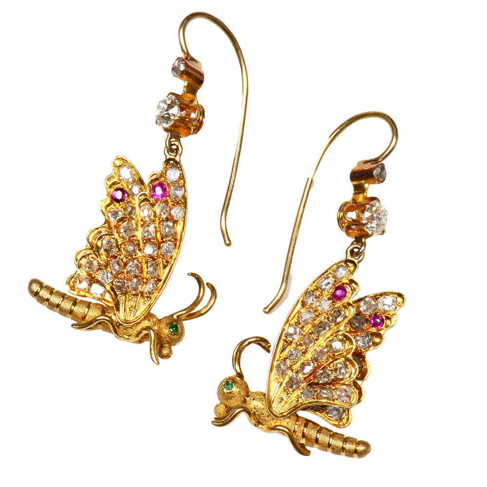 Victorian Ephemeral - Diamond & Ruby Butterfly Earrings