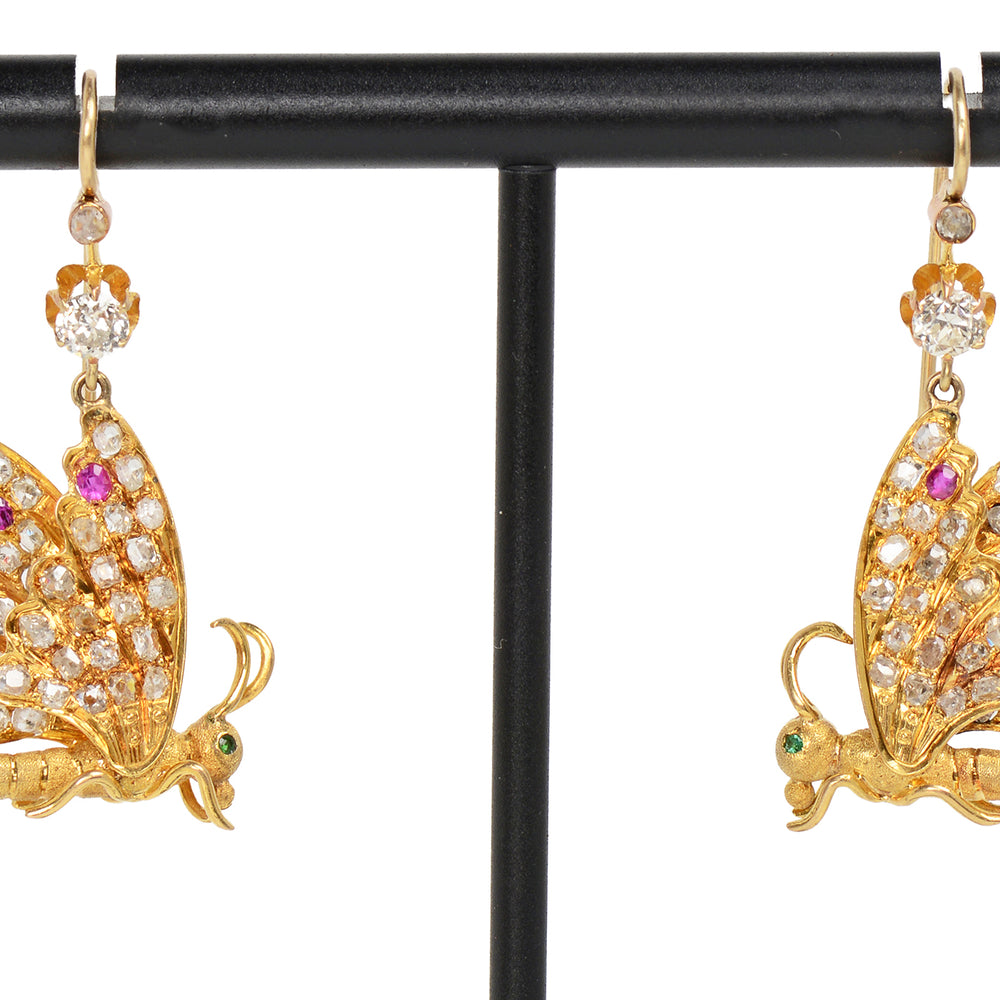 Victorian Ephemeral - Diamond & Ruby Butterfly Earrings