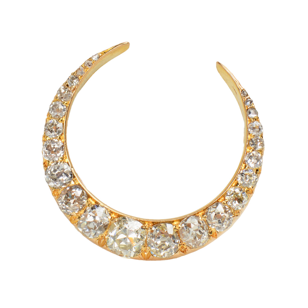 Victorian Diamond Crescent Moon Brooch