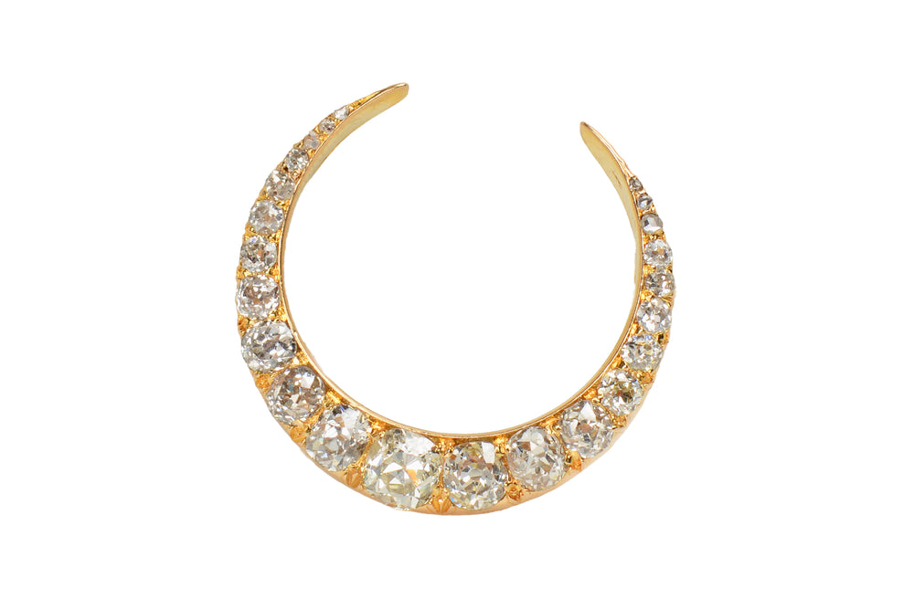 Victorian Diamond Crescent Moon Brooch