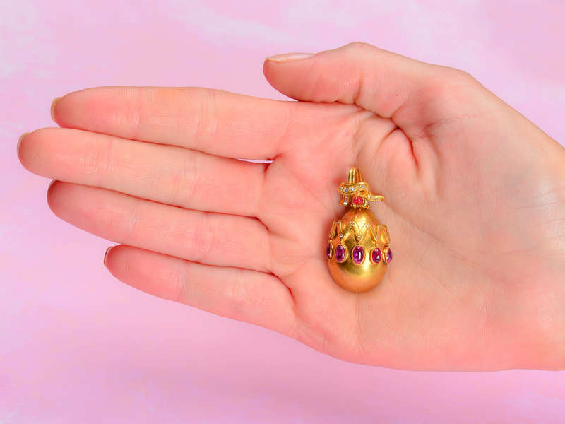 Victorian Ruby Egg & Bow Pendant Locket