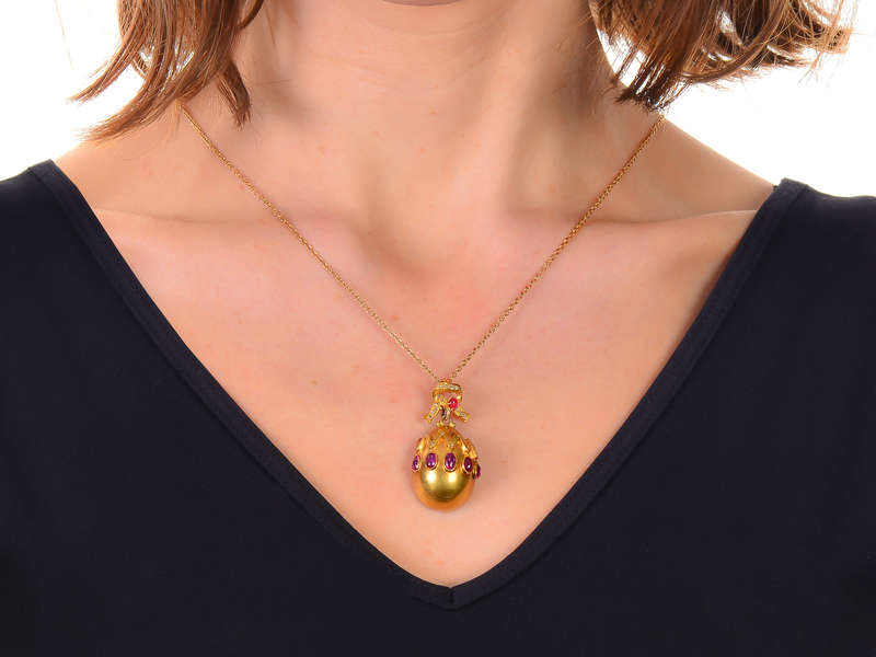 Victorian Ruby Egg & Bow Pendant Locket