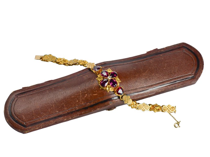 Antique Victorian Garnet Bracelet in Box