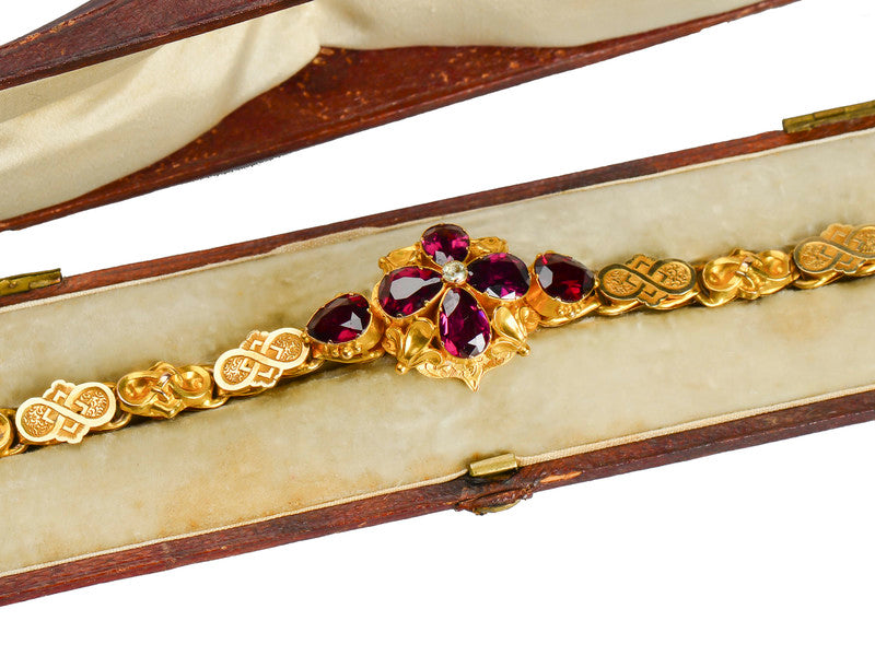 Antique Victorian Garnet Bracelet in Box