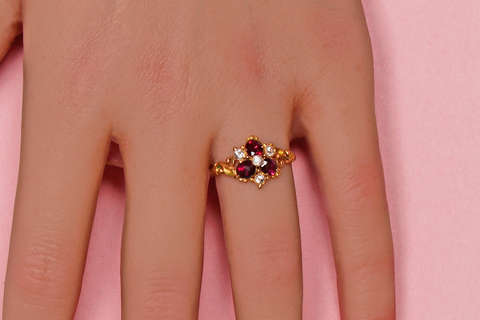 Victorian Garnet Diamond Flower Ring