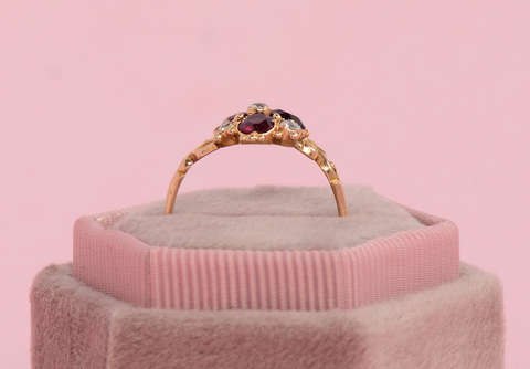 Victorian Garnet Diamond Flower Ring