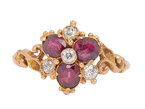 Victorian Garnet Diamond Flower Ring
