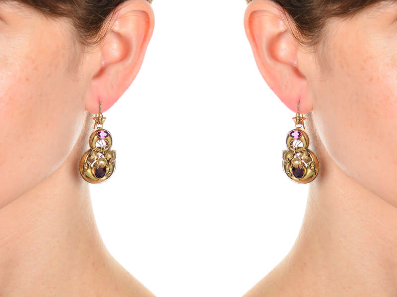 Garnet Victorian Earrings With ivy