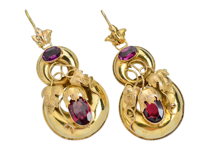 Garnet Victorian Earrings With ivy
