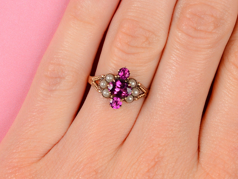 Raspberry Fields - Antique Garnet Pearl Ring