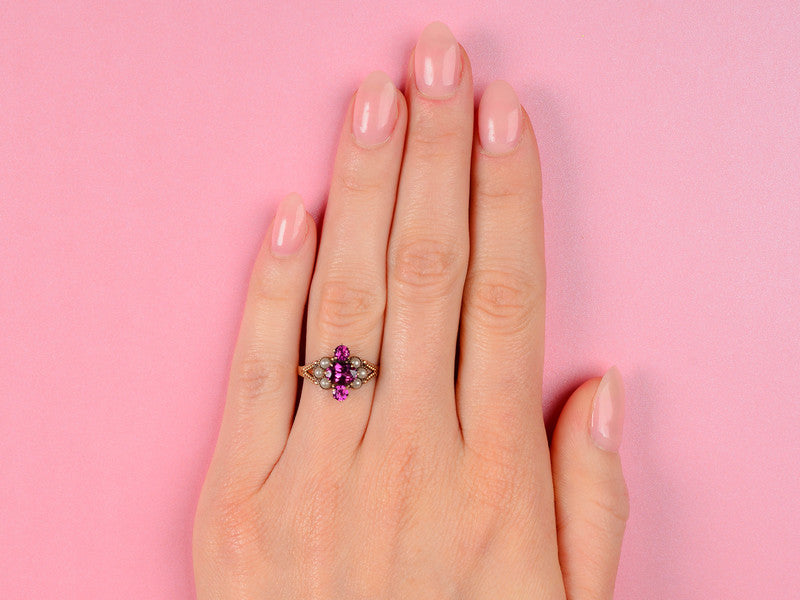 Raspberry Fields - Antique Garnet Pearl Ring