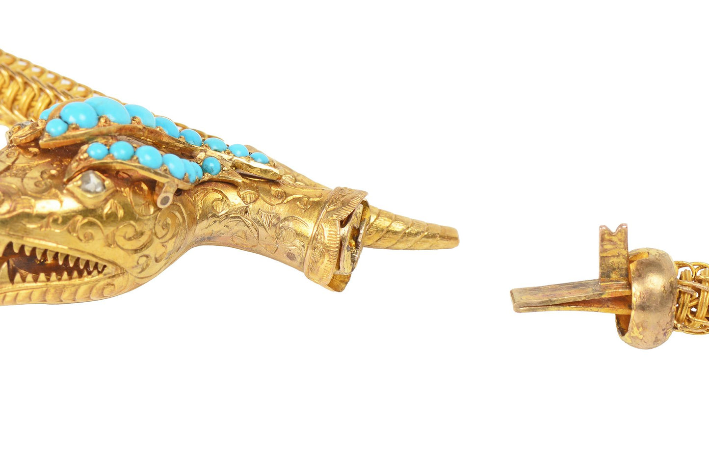 Sinuous Antique Victorian Woven Gold & Turquoise Snake Necklace