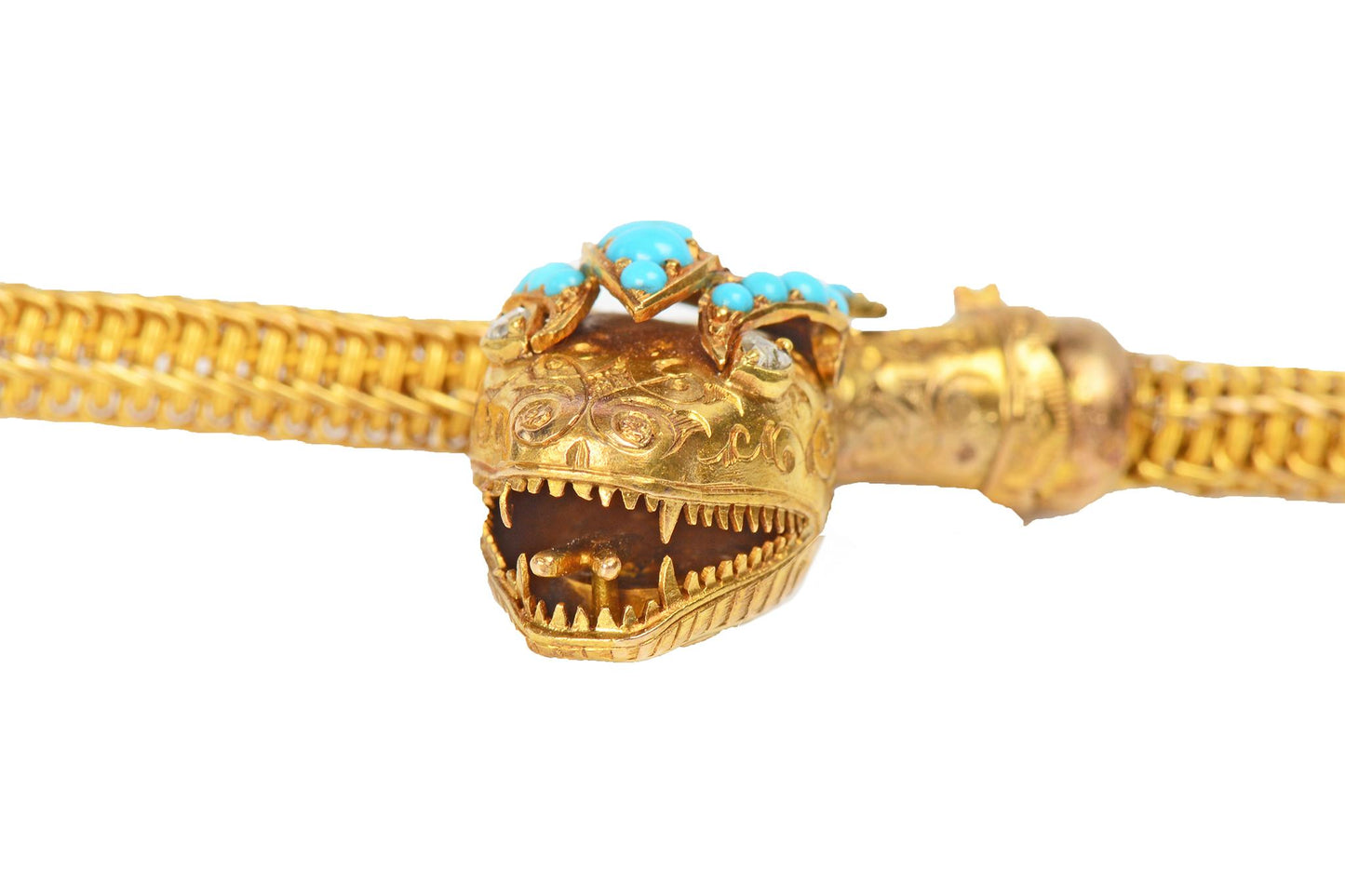 Sinuous Antique Victorian Woven Gold & Turquoise Snake Necklace