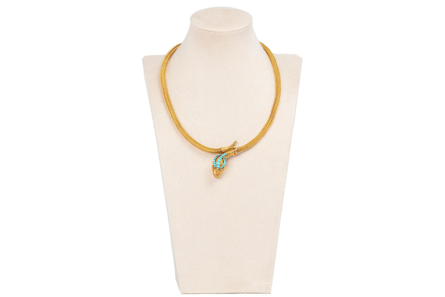 Sinuous Antique Victorian Woven Gold & Turquoise Snake Necklace