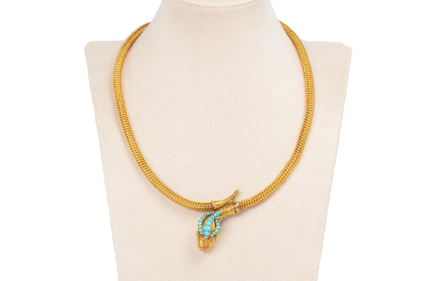 Sinuous Antique Victorian Woven Gold & Turquoise Snake Necklace