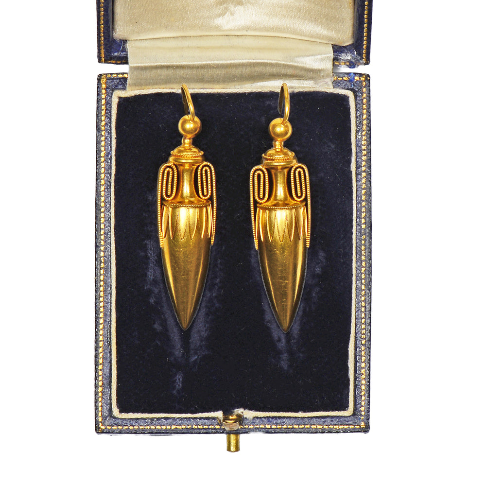 Ancient Evenings - Victorian Gold Urn Antique Earrings in Box