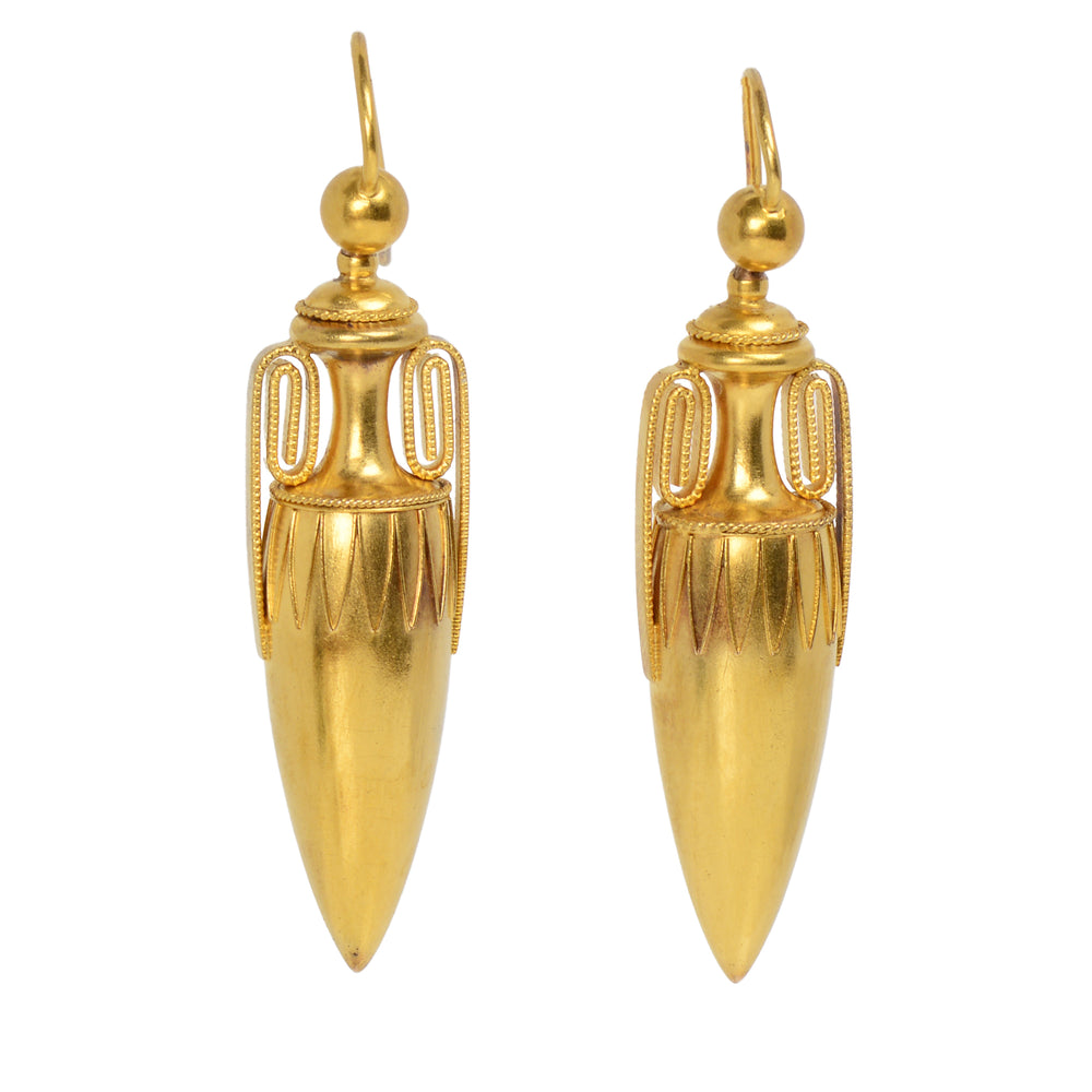 Ancient Evenings - Victorian Gold Urn Antique Earrings in Box