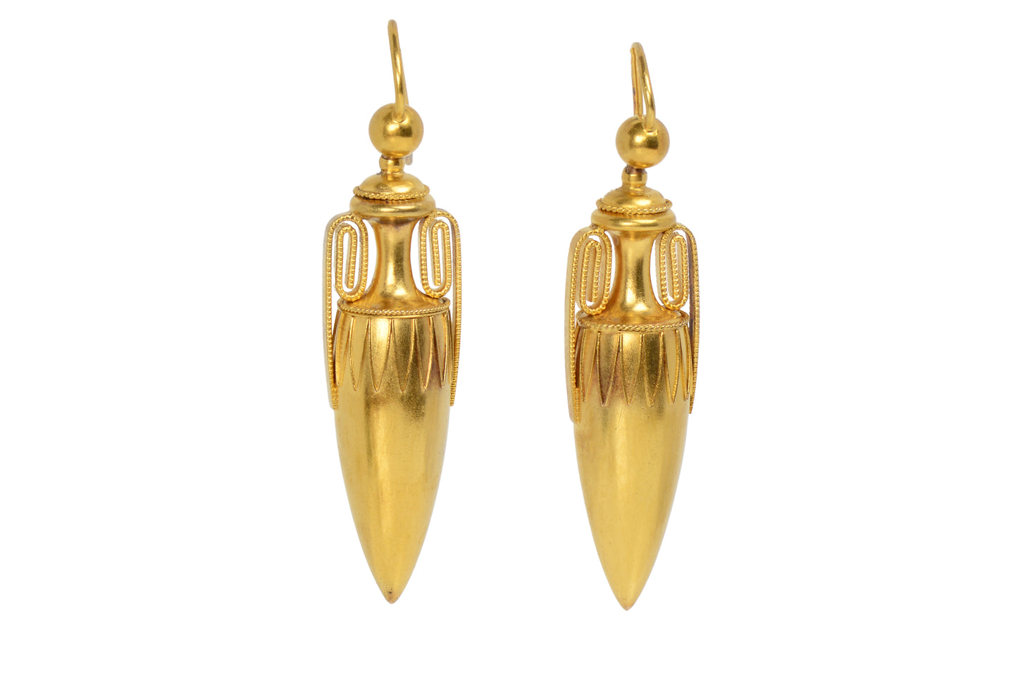 Ancient Evenings - Victorian Gold Urn Antique Earrings in Box