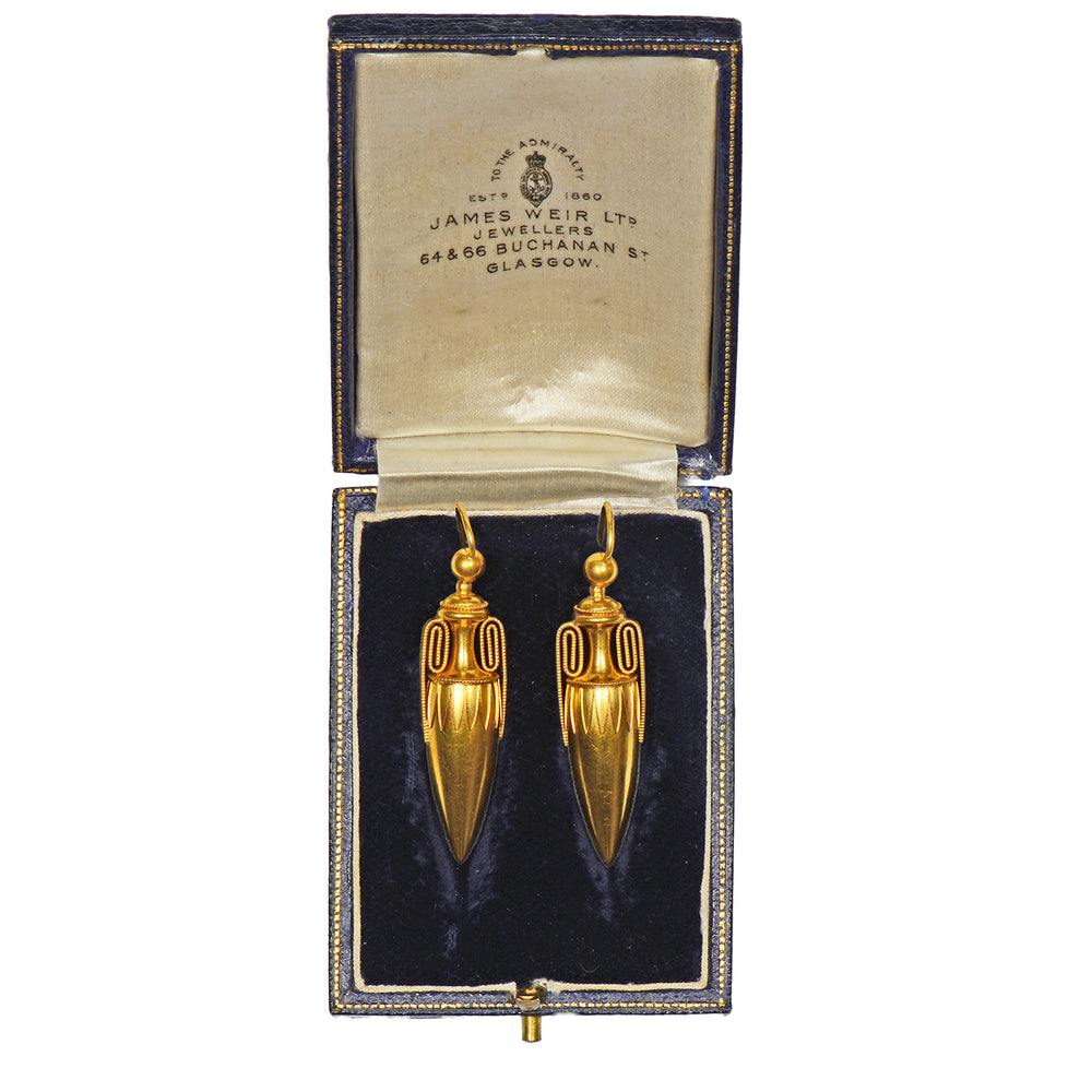 
                      
                        Ancient Evenings - Victorian Gold Urn Antique Earrings in Box
                      
                    