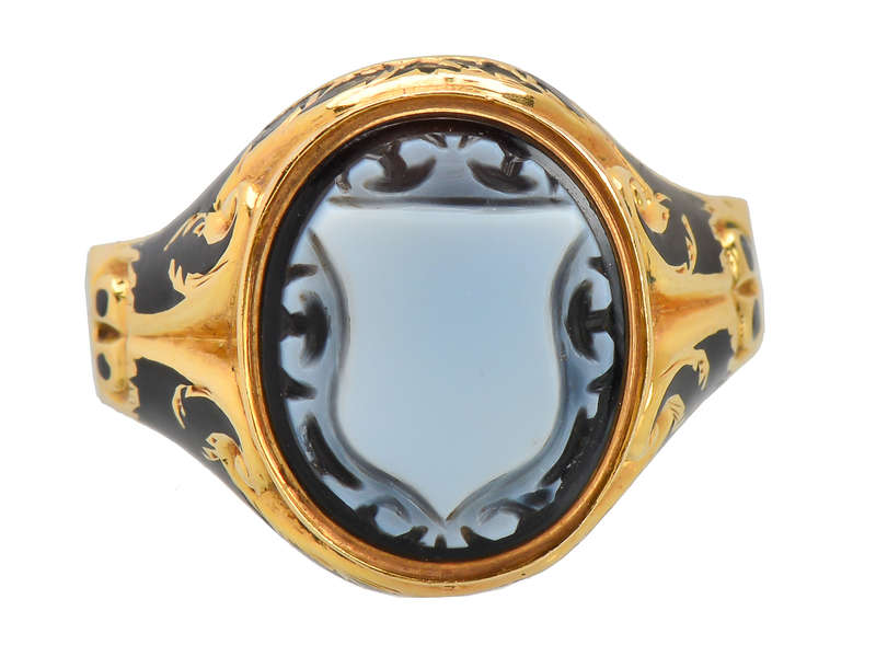 In Memory - Victorian Enamel Crest Ring of 1859