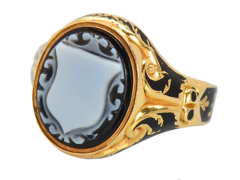 In Memory - Victorian Enamel Crest Ring of 1859