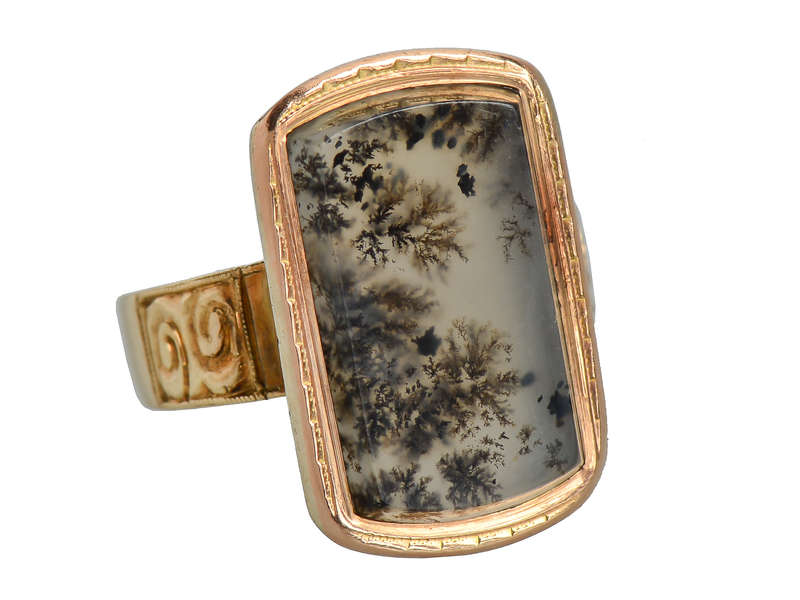 Victorian Picture Moss Agate Gold Ring