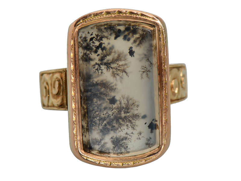 Victorian Picture Moss Agate Gold Ring