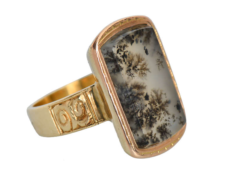 Victorian Picture Moss Agate Gold Ring
