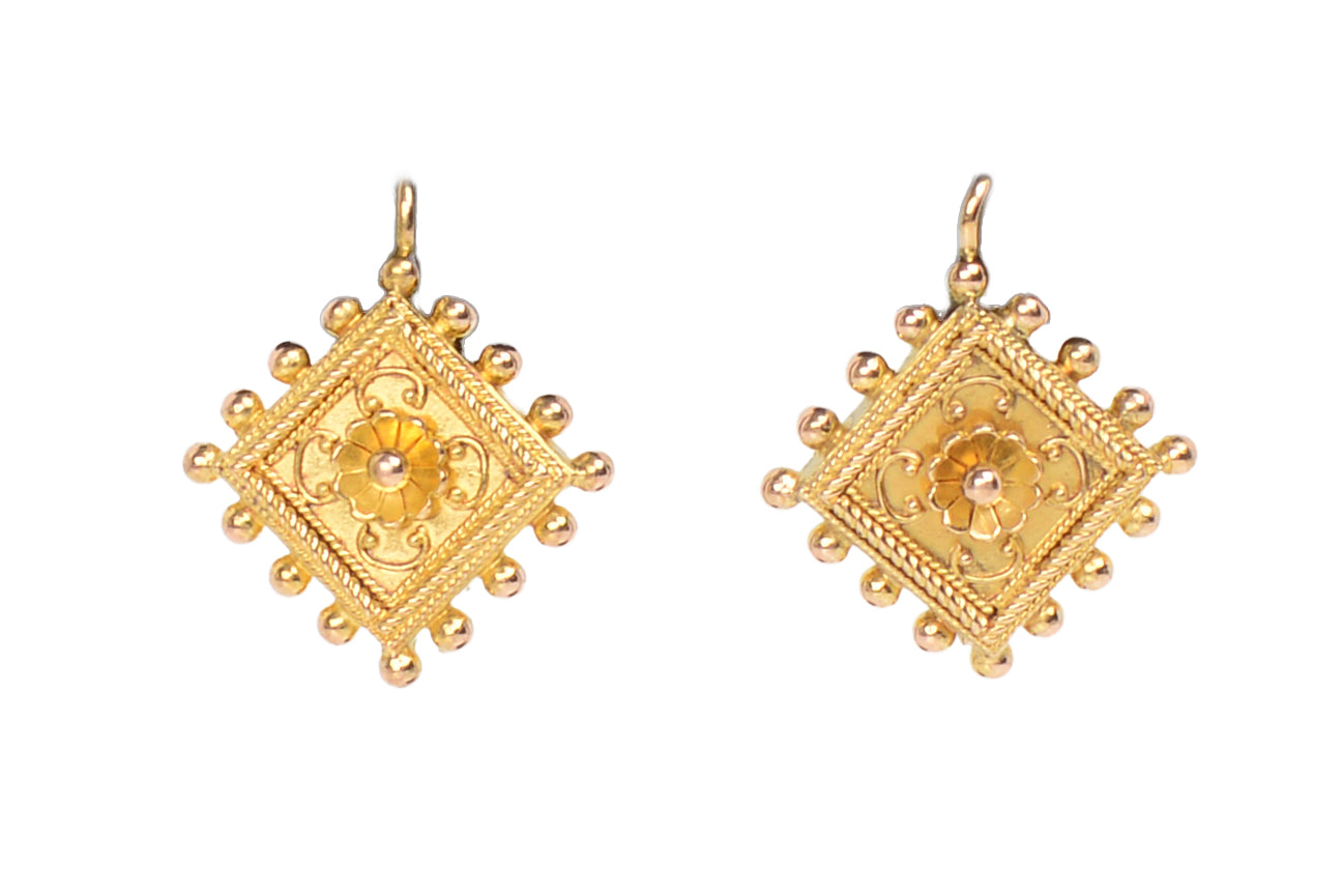 Victorian Revival Gold Earrings of the 1870s