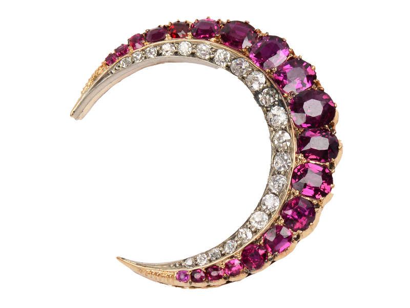 Vermillion Sky - Antique Ruby Crescent Moon Pendant Brooch