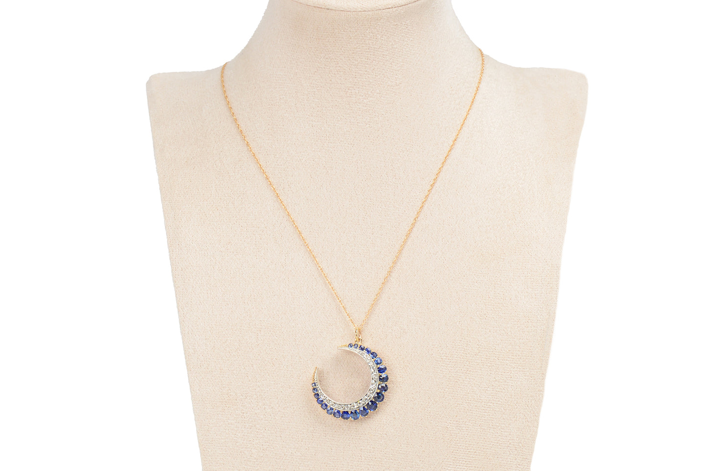 Victorian Antique Sapphire Diamond Crescent Moon Pendant