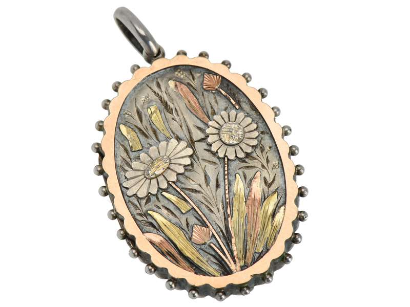 Sunflower Scene - Victorian Silver Locket 1881