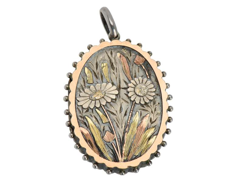 Sunflower Scene - Victorian Silver Locket 1881