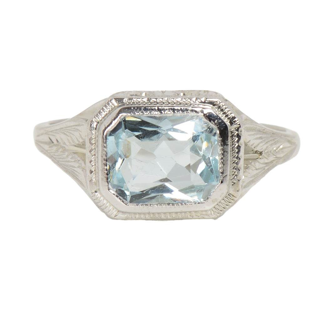Vintage Aquamarine 14k White Gold Ring c. 1930