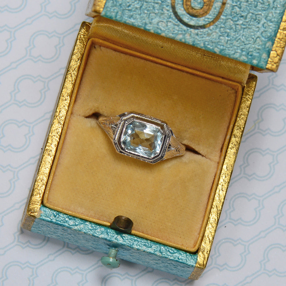 
                      
                        Vintage Aquamarine 14k White Gold Ring c. 1930
                      
                    