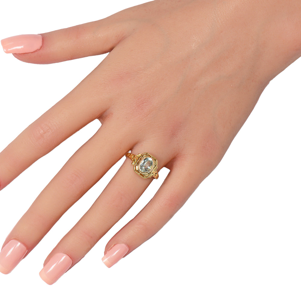 
                      
                        Vintage Oval Aquamarine Yellow Gold Filigree Ring
                      
                    