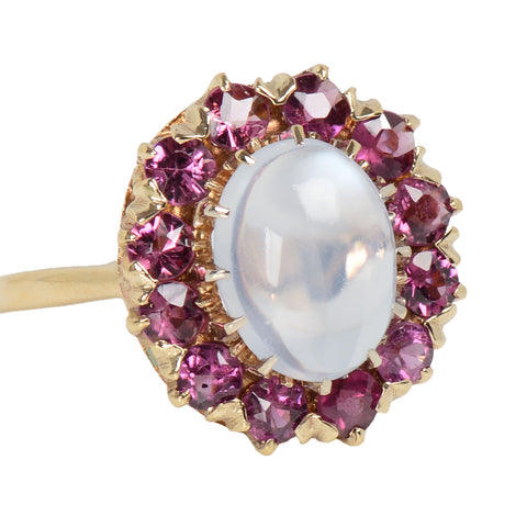 Vintage Blue Moonstone Pink Tourmaline Ring