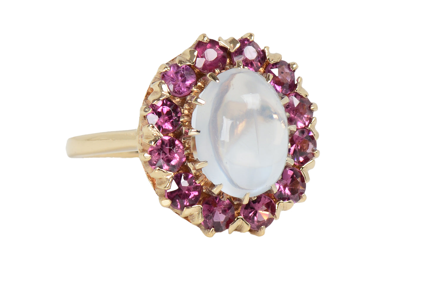 Vintage Blue Moonstone Pink Tourmaline Ring