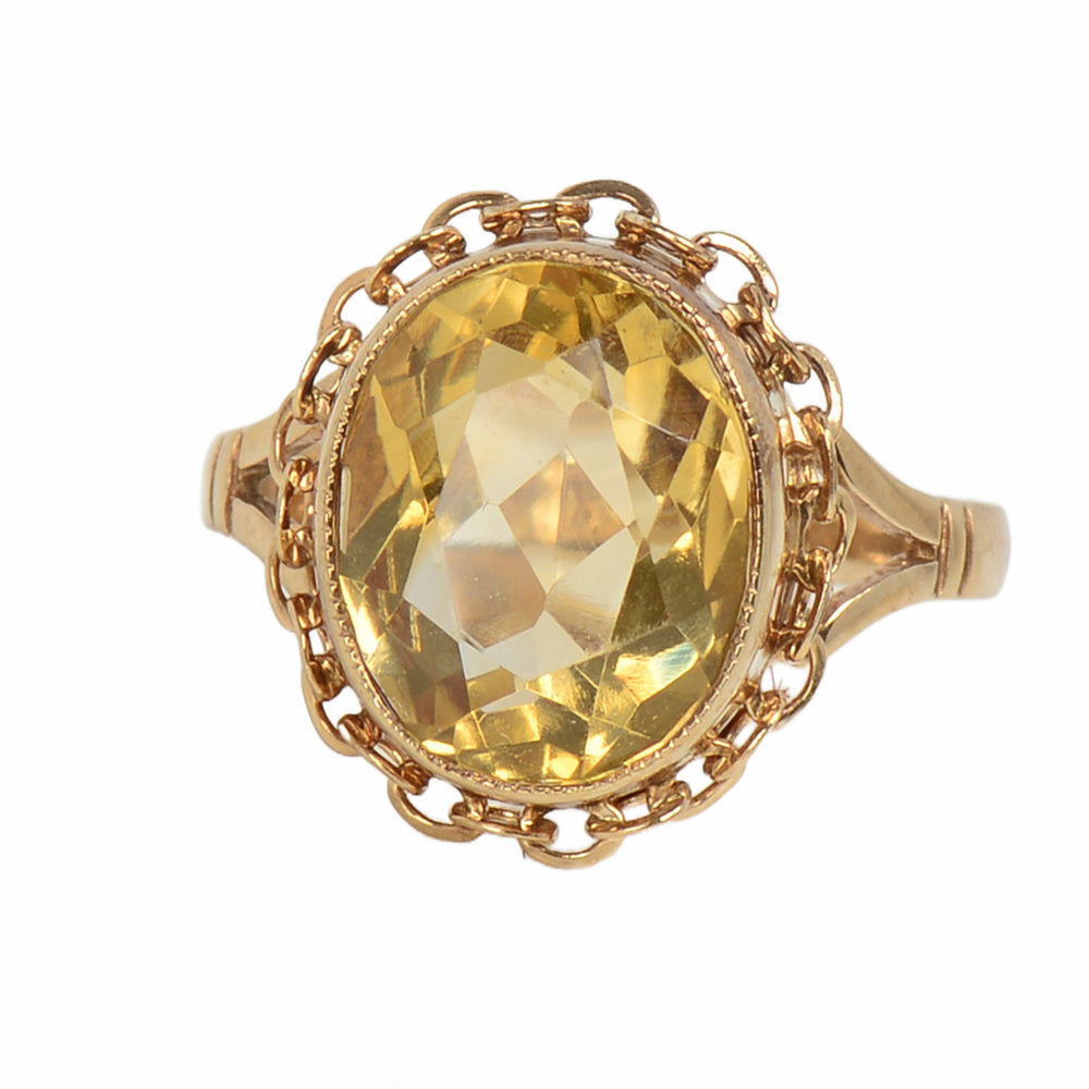 Vintage Bezel Set Oval Citrine Gold Ring
