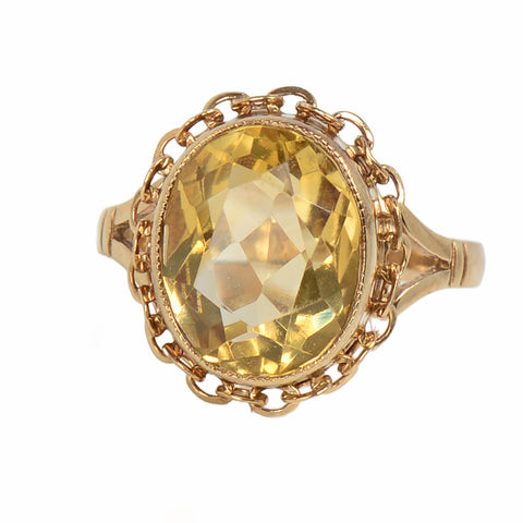 Vintage Bezel Set Oval Citrine Gold Ring